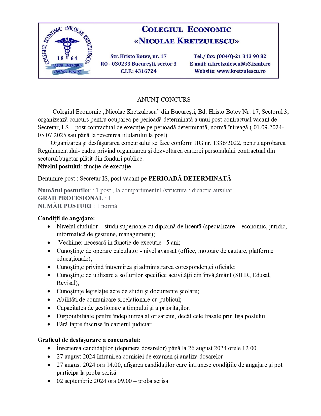 Anunt concurs